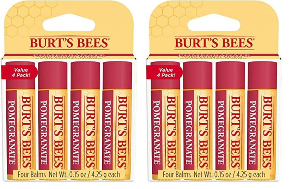 Burt'S Bees Lip Balm Moisturizing Lip Care For All Day Hydration 100% Natural Pomegranate With Beeswax & Fruit Extracts (4 Pack)