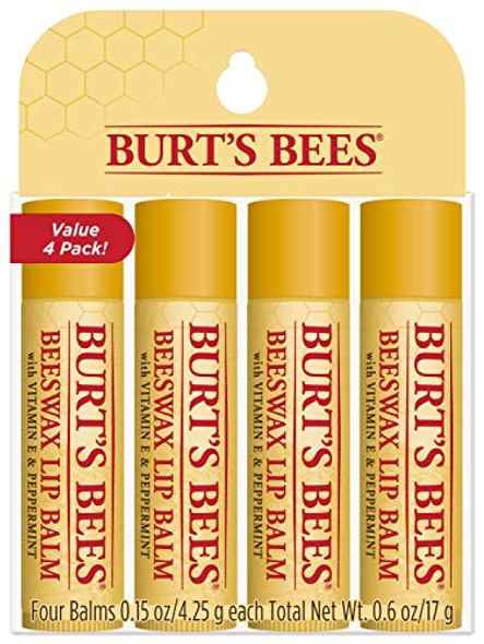 Burt'S Bees Lip Balm Stocking Stuffers Moisturizing Lip Care Holiday 100% Natural Original Beeswax With Vitamin E & Peppermint Oil (4 Pack)