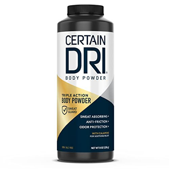 Certain Dri Body Powder For Men & Women – Talc- Maximum Sweat Absorption Moisture & Odor Control – Calamine-Infused Anti-Chafing & Anti-Itch Gentle On Sensitive Skin (8 Oz)