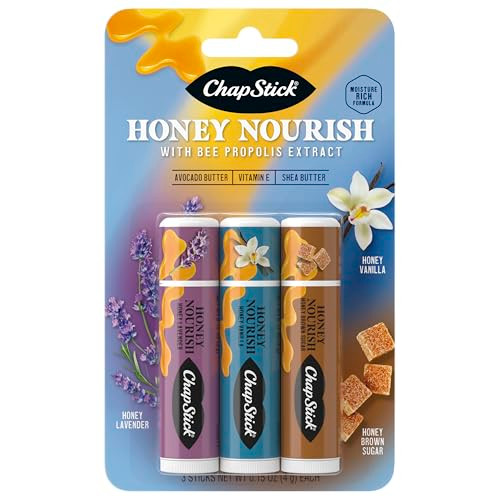Chapstick Lip Balm Honey Nourish Flavors Honey Lavender Honey Vanilla Honey Brown Sugar 3Ct Bc .45Oz