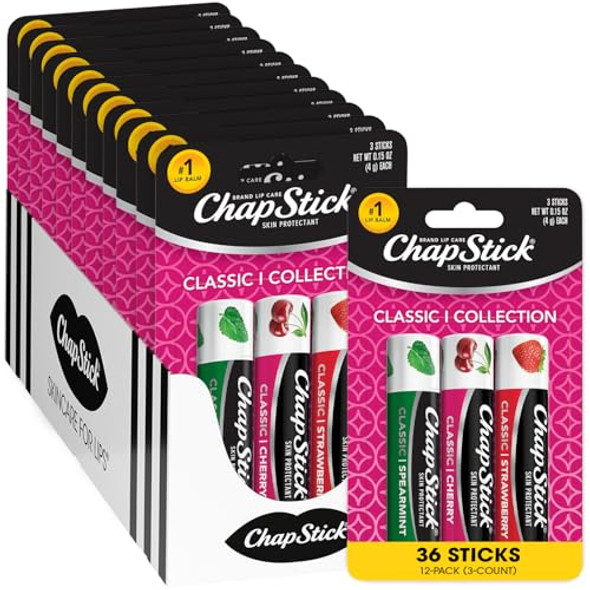 Chapstick Lip Care Set Classic Collection 3-Pack – Spearmint Cherry And Strawberry Lip Balm 0.15 Oz Ea