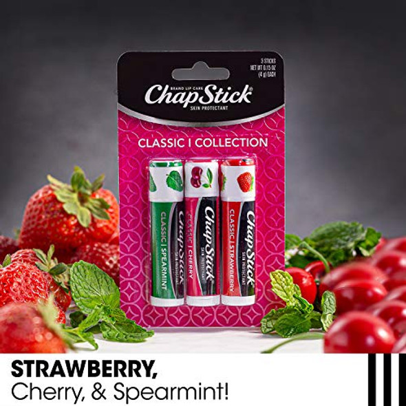 Chapstick Lip Care Set Classic Collection 3-Pack – Spearmint Cherry And Strawberry Lip Balm 0.15 Oz Ea