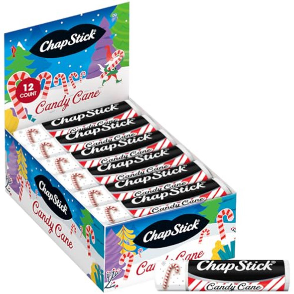 Chapstick Bulk Lip Balm Candy Cane 12-Pack – Fresh & Minty Lip Moisturizer Stocking Stuffer 0.15 Oz Ea