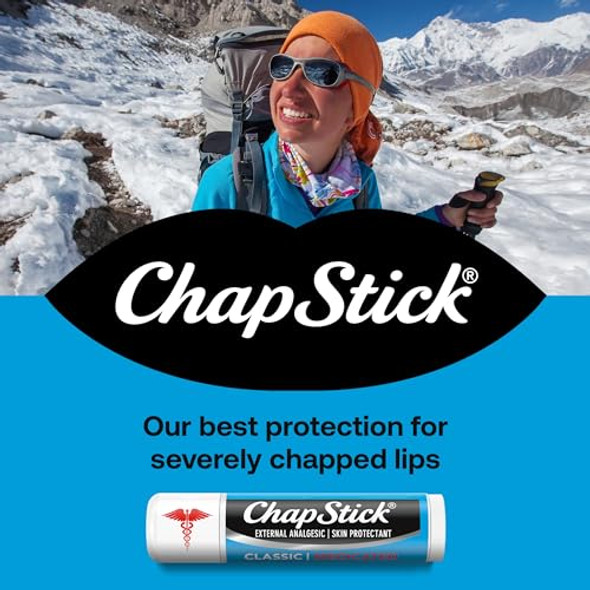 Chapstick Classic Medicated Lip Balm 3-Pack – External Analgesic Skin Protectant For Dry Lips & Cold Sore Pain Relief 0.15 Oz Ea