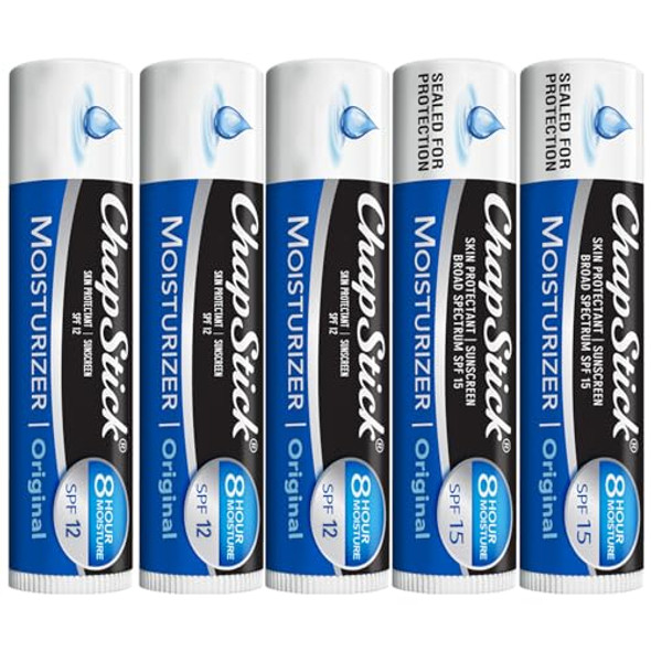 Chapstick Moisturizer 2-In-1 Lipcare 5-Pack (Spf 12 & 15) – Original Lip Balm With Broad Spectrum Spf Aloe & Vitamin E 0.15 Oz Ea