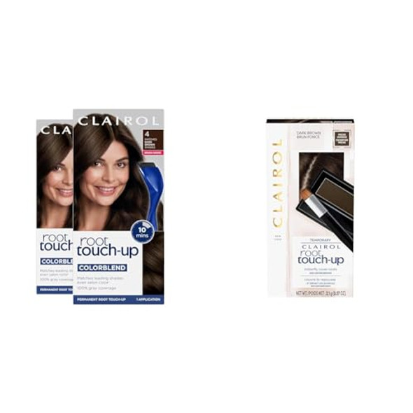 Clairol Root Touch-Up By Nice'N Easy Permanent Hair Dye 4 Dark Brown Hair Color Pack Of 2 & Root Touch-Up Temporary Concealing Powder Dark Brown Hair Color Pack Of 1