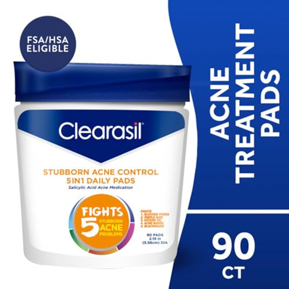 Clearasil Acne Treatment Facial Cleansing Pads Stubborn Acne Control 5-In-1 Daily Pads 90 Pads (Pack Of 3) Clearasil Acne Treatment Facial Cleansing Pads Stubborn Acne Control 5-In-1 Daily Pads 90 Pads (Pack Of 3)