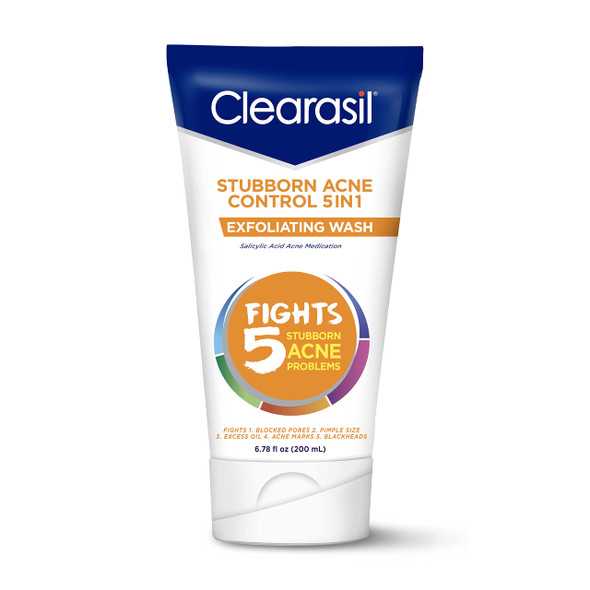 Clearasil Stubborn Acne Control 5In1 Exfoliating Wash Maximum Strenght With 2% Salicylic Acid Acne Treatment Medicine Daily Acne Facial Cleanser 6.78 Fl Oz Clearasil Stubborn Acne Control 5In1 Exfoliating Wash Maximum Strenght With 2% Salicylic Acid Acne Treatment Medicine Daily Acne Facial Cleanser 6.78 Fl Oz