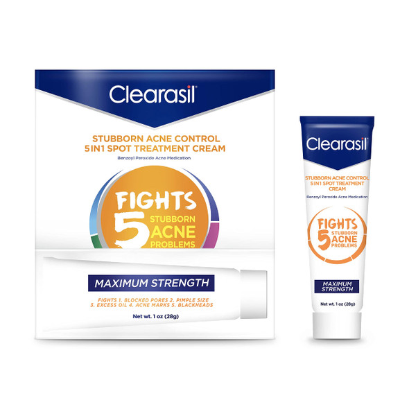 Clearasil Stubborn Acne Control 5In1 Spot Treatment Cream 1 Oz