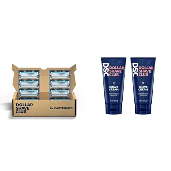Dollar Shave Club 4-Blade Razor Refill Cartridges 8 Count And Shave Cream 2-Pack With Aloe And Oils