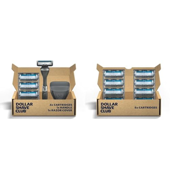 Dollar Shave Club 6-Blade Travel Shaving Kit With Diamond Grip Club Series Razor Handle 4 Cartridges And Cover Plus 8 Count 6 Blade Razor Refills