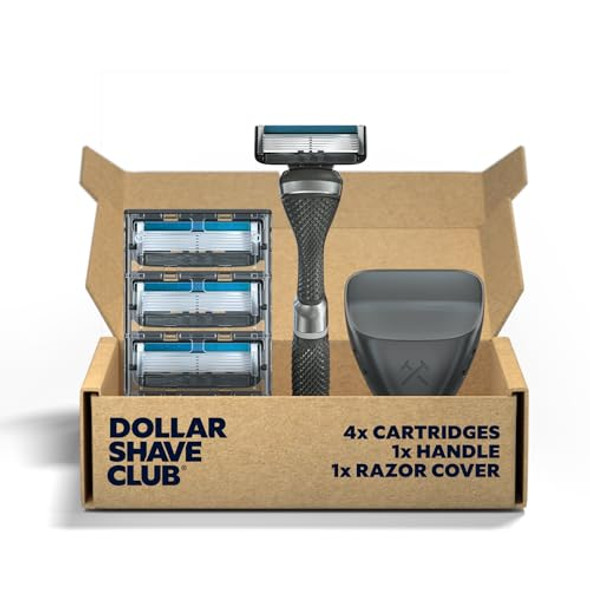 Dollar Shave Club 6-Blade Travel Shaving Kit With Diamond Grip Club Series Razor Handle 4 Cartridges And Cover Plus 8 Count 6 Blade Razor Refills