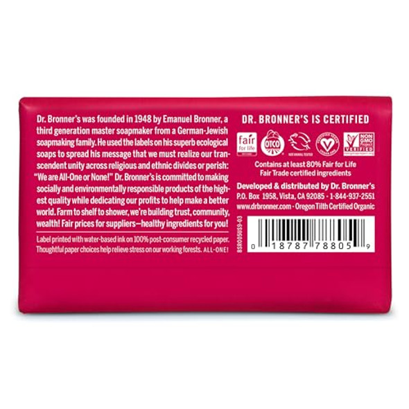 Dr. Bronner'S - Pure-Castile Bar Soap (Rose 5 Ounce) - Made With Organic Oils For Face Body And Hair Gentle And Moisturizing Biodegradable Vegan Cruelty- Non-Gmo