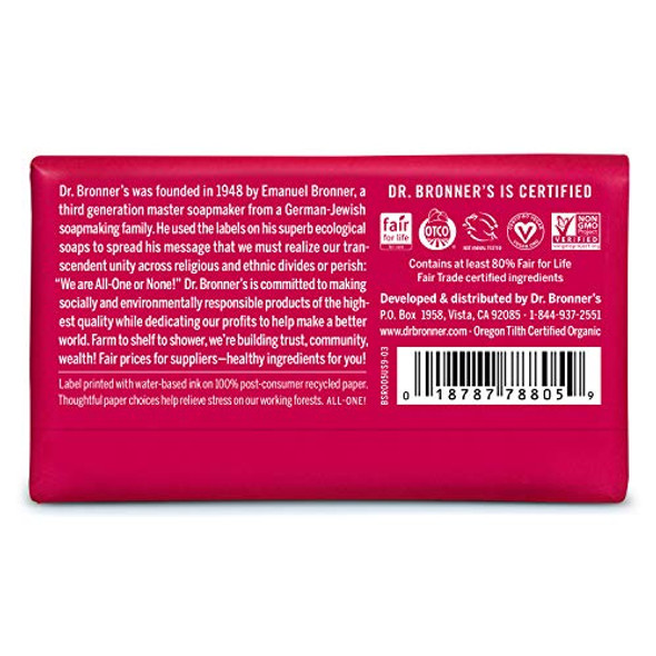 Dr. Bronner'S - Pure-Castile Bar Soap (Rose 5 Ounce 2-Pack) - Made With Organic Oils For Face Body And Hair Gentle And Moisturizing Biodegradable Vegan Cruelty- Non-Gmo