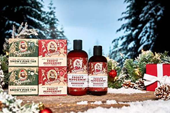 Dr. Squatch Men'S Natural Soap And Hair Care - Snowy Pine Tar And Frosty Peppermint Shampoo And Conditioner - Blizzard Expanded Pack - Limited Edition Holiday Bundle
