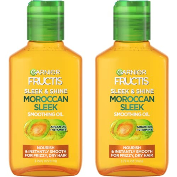 Garnier Fructis Sleek & Shine Moroccan Sleek Smoothing Oil For Frizzy Dry Hair Argan Oil 3.75 Fl Oz 2 Count (Packaging May Vary)