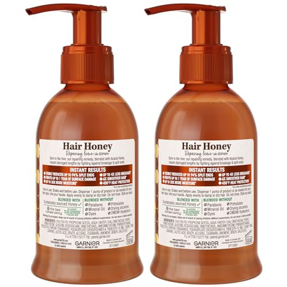 Garnier Whole Blends Honey Treasures Hair Honey Repairing Serum For Long Damaged Hair 5.1 Fl Oz 2-Count (Packaging May Vary)