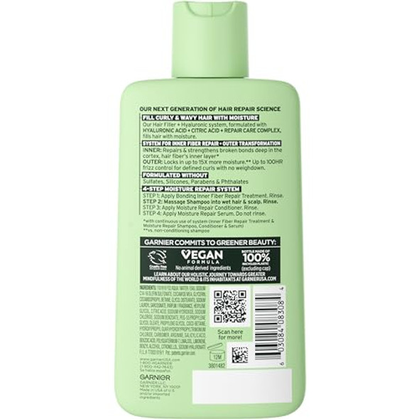 Garnier Fructis Hair Filler Moisture Repair Shampoo Sulfate Shampoo For Curly Wavy Hair With Hyaluronic Acid 10.1 Fl Oz 1 Count