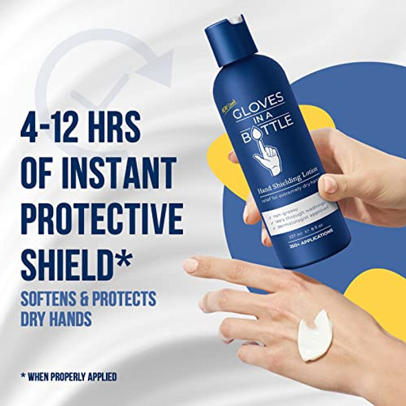 Gloves In A Bottle Shielding Lotion – Non-Greasy Hypoallergenic Cream For Eczema & Cracked Hands Unscented Lotion For Men Women & Babies 6 Months+ Works Great On All Skin 8 Oz With Pump