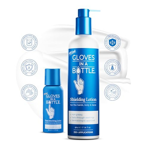 Gloves In A Bottle Psoriasis Eczema Relief Hand Lotion Travel Size - Shielding Lotion For Women Men 6 Months Old Or Older Babies - Cracked Hands Repair Cream (2 Oz + 16 Oz)
