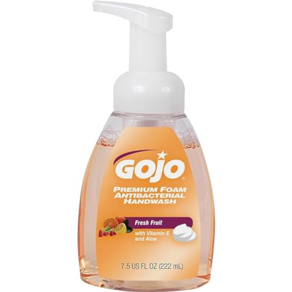 Gojo Premium Foam Antibacterial Handwash Fresh Fruit Scent 7.5 Fl Oz Hand Soap Pump Bottle (Pack Of 6) - 5710-06 Translucent Apricot