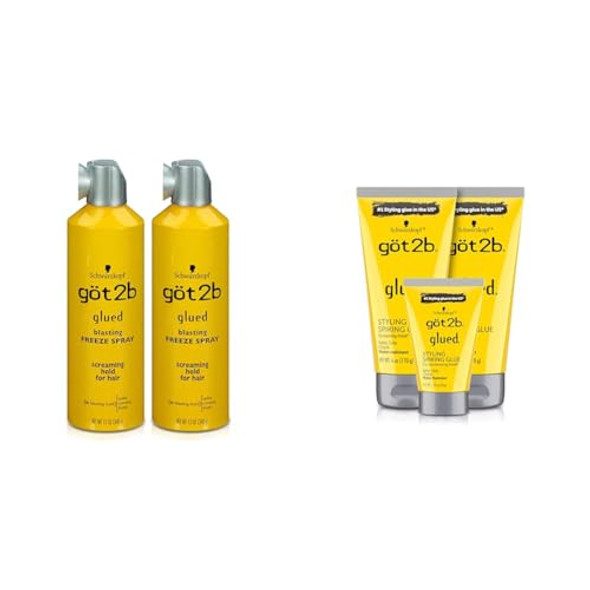 Got2B Glued Blasting ze Hairspray 12 Oz Pack Of 2 & Glued Styling Spiking Hair Gel 2-6Oz Tubes + 1 Travel 1.25Oz Tube