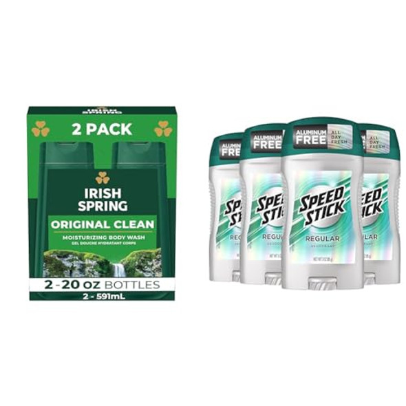 Irish Spring Original Clean Body Wash 20 Oz 2 Pack & Speed Stick Men'S Deodorant Regular 3 Ounce 4 Pack