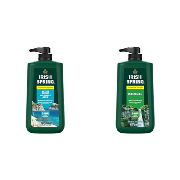 Irish Spring Men'S Body Wash Bundle With 30 Oz Active Scrub And Original Clean Scents