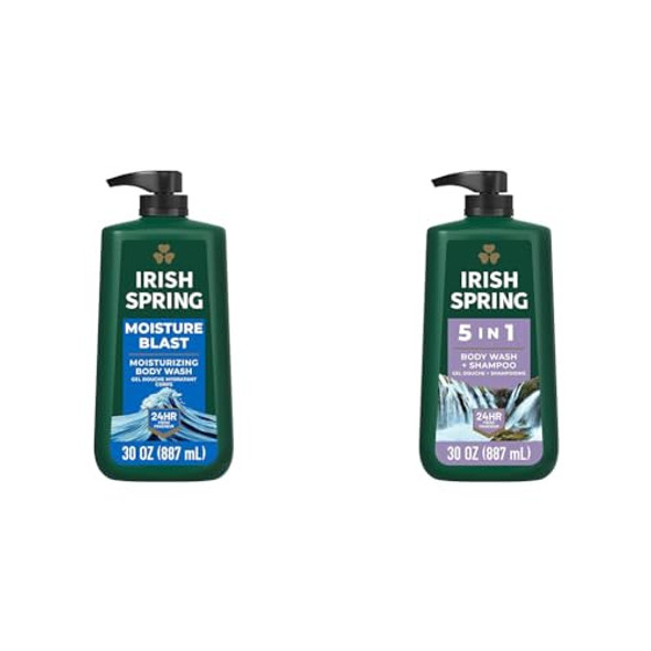 Irish Spring Moisture Blast Body Wash 30 Oz Pump & 5 In 1 Body Wash For Men Men'S Body Wash Smell Fresh And Clean For 24 Hours