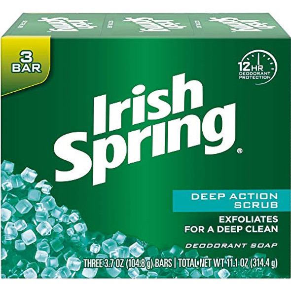Irish Spring Deep Action Scrub Deodorant Soap By 3 Count Fresh 11.1 Oz (Packaging May Vary)