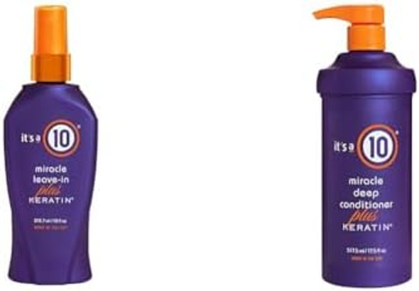 It'S A 10 Haircare Miracle Leave-In Plus Keratin 10 Fl. Oz (Pack Of 1) & It'S A 10 Miracle Deep Conditioner Plus Keratin For Unisex 17.5 Ounce