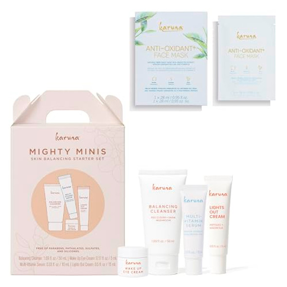 Karuna Mighty Minis Starter Set With Anti-Oxidant+ Face Mask Skincare Duo To Nourish And Protect Skin From Environmental Stressors