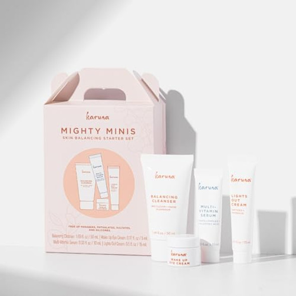 Karuna Mighty Minis Starter Set With Hydrating+ Face Mask 4-Pack Moisture-Boosting Skincare Duo For Soft Smooth And Replenished Skin
