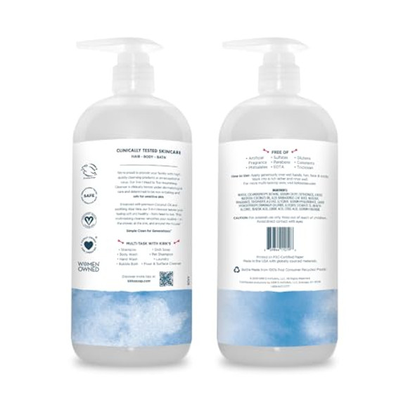 Kirk'S 3-In-1 Head To Toe Nourishing Liquid Cleanser & Travel Size Bar Soap - For Men Women & Children - Premium Coconut Oil And Aloe Vera- Non Gmo & Vegan -Original Fresh Scent - 32 Fl Oz. 2 Pack