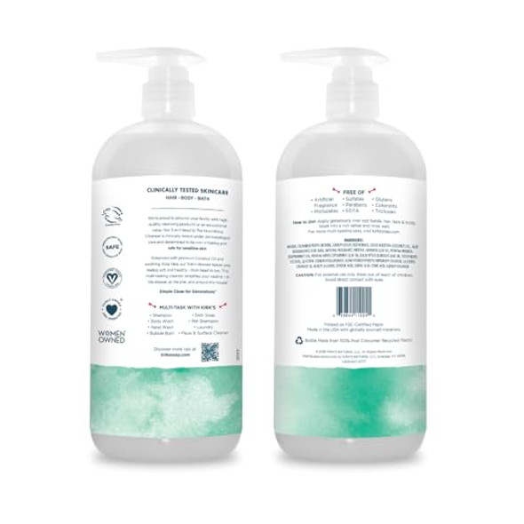 Kirk'S 3-In-1 Head To Toe Nourishing Liquid Cleanser & Travel Size Bar Soap - For Men Women & Children - Premium Coconut Oil & Aloe Vera- Non Gmo & Vegan -Mint & Eucalyptus - 32 Fl Oz. 2 Pack