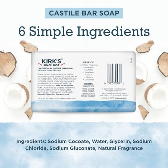 Kirk'S Castile Bar Soap For Men Women & Children - Made With Premium Coconut Oil Sensitive Skin Formula Vegan Non Gmo Original Fresh Scent 4 Oz. Bars 48 Pack