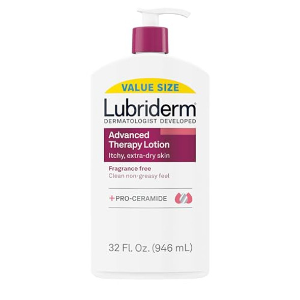 Lubriderm Advanced Therapy Fragrance Hand & Body Lotion + Pro-Ceramide Intense Hydration For Itchy Extra Dry & Sensitive Skin Non-Greasy Hypoallergenic Value Size 32 Fl. Oz