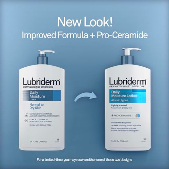 Lubriderm Daily Moisture Lotion + Pro-Ceramide With Shea Butter & Glycerin Helps Moisturize Dry Skin Hydrating Face Hand & Body Lotion Light Scent Non-Greasy Twin Pack 24 Fl. Oz 2 Pack