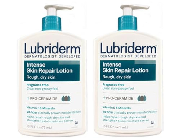 Lubriderm In-Tense Skin Repair Moisturizing Hand & Body Lotion + Pro-Ceramide 48-Hour Hydration For Rough Dry & Sensitive Skin Non-Greasy Hypoallergenic Lightly Scented 16 Fl. Oz
