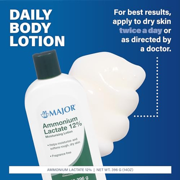 Major Ammonium Lactate 12% Moisturizing Lotion - Lactic Acid Lotion - Helps Moisturize And Soften Rough Dry Skin - Daily Body Lotion - Fragrance- - 14 Oz (1 Pack)