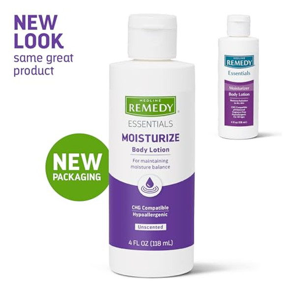 Medline Remedy Essentials Moisturizing Body Lotion (4 Oz Bottle) Unscented Hydrating Non-Greasy For Dry Skin Hypoallergenic Men Women Elderly