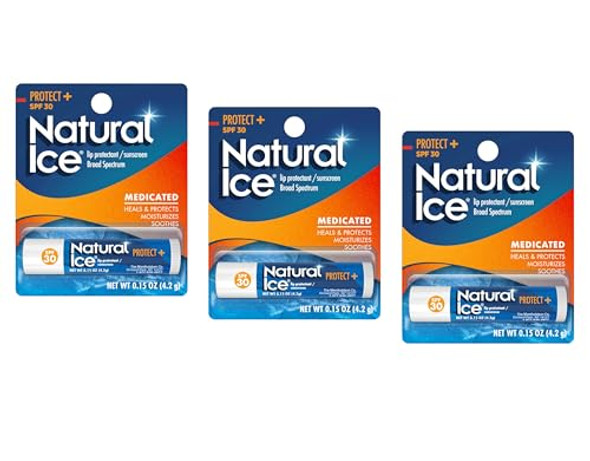 Mentholatum Natural Ice Protect+ Broad Spectrum Spf 30 Medicated Lip Balm 0.15 Ounce (Pack Of 3)