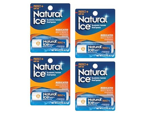 Mentholatum Natural Ice Protect+ Broad Spectrum Spf 30 Medicated Lip Balm 0.15 Ounce (Pack Of 4)