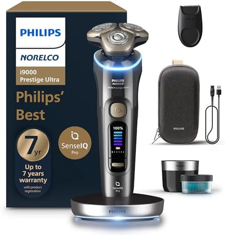 Philips Norelco Shaver I9000 Prestige Ultra Wet & Dry Electric Shaver Black Gradient Senseiq Pro Technology Triple Lift & Cut System 360 Rotating Nanotech Precision Blades 5 Modes Xp9405/84