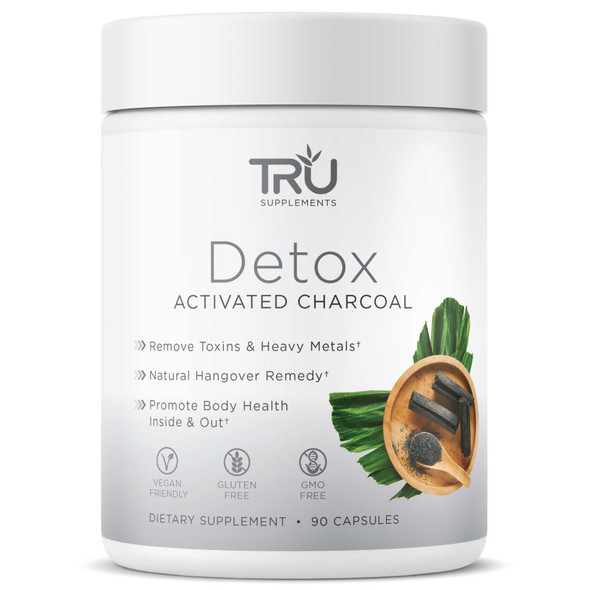 TRU Supplements Detox Cleanse Capsules with Activated Charcoal Whole Body Cleanse for Bloating Relief & Clear Skin Vegan-Friendly Natural Detox Support 60 Servings