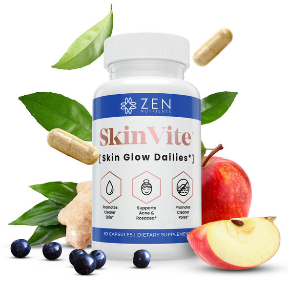 Zen Nutrients SkinVite Natural Skin Supplement for Women Men & Teens - Hormonal Breakouts & Clear Skin Support Supplement - Detoxifying Vitamin for Acne and Digestion Support