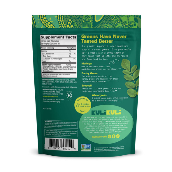 Kuli Kuli Super Energy Gummies  - Energy Supplements with Moringa Caffeine-Free Natural Energy Booster - 60 Non-GMO Gluten-Free Moringa Gummies Green Apple