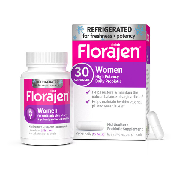 Florajen Women's Vaginal Probiotics Provides Gut Health & Constipation Relief For Adults And Bloating Relief For Women 30 Capsules (Refrigerated)