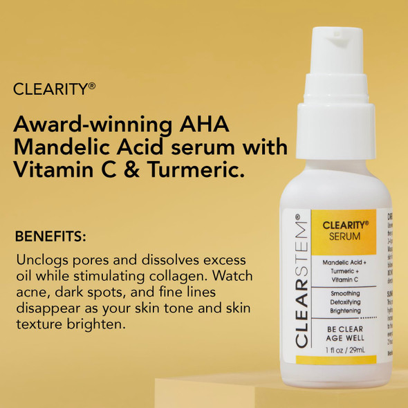 CLEARSTEM  CLEARITY The Blackhead Dissolver Mandelic Acid Serum  Vitamin C Turmeric Collagen Boost  All Skin Types  Facial Skin Care Products  Gluten Free Cruelty Free  1 fl oz  29ml
