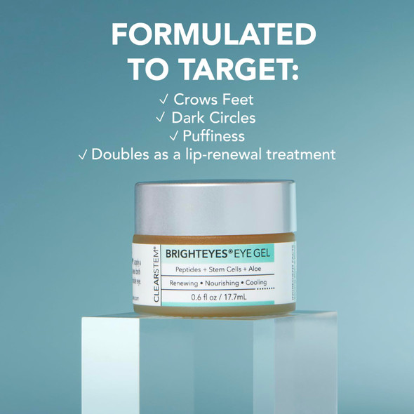 CLEARSTEM  BRIGHTEYES  Eye Gel  Nourishing Eye Cream  Lip Renewal  Cooling Gel  Stem Cells Blend  Peptides Collagen Aloe Vera Gluten Free Beauty Self Care Skin Care 0.6 fl oz